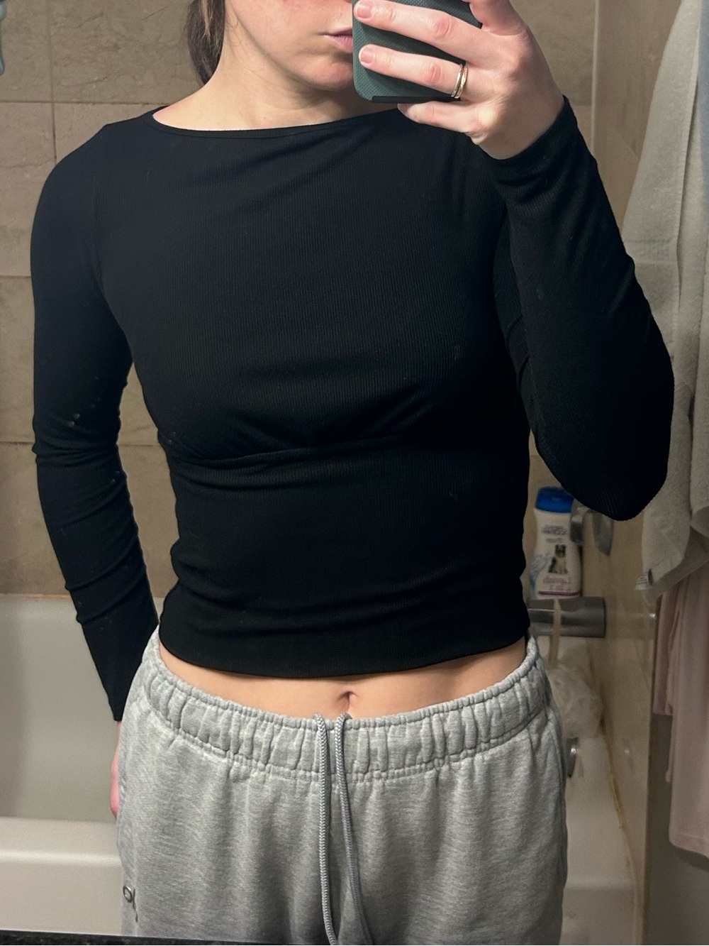 Aritzia Black Long-Sleeve Boatneck Slim Top